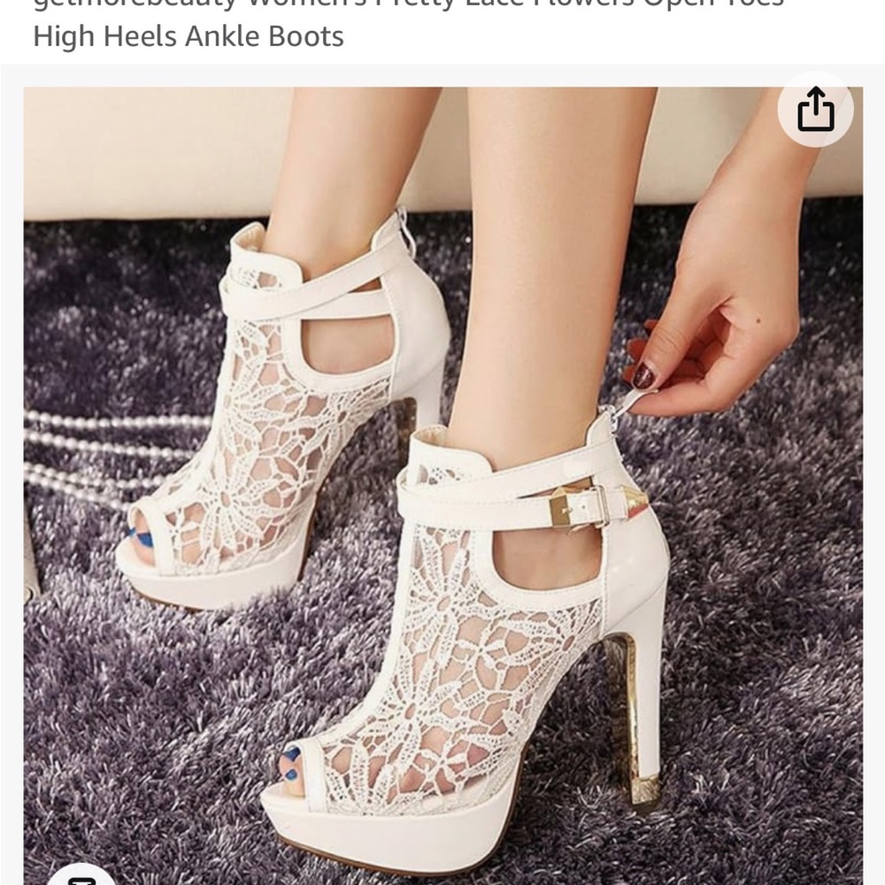 White Lace Open Toe High Heels ! Gold platform party!